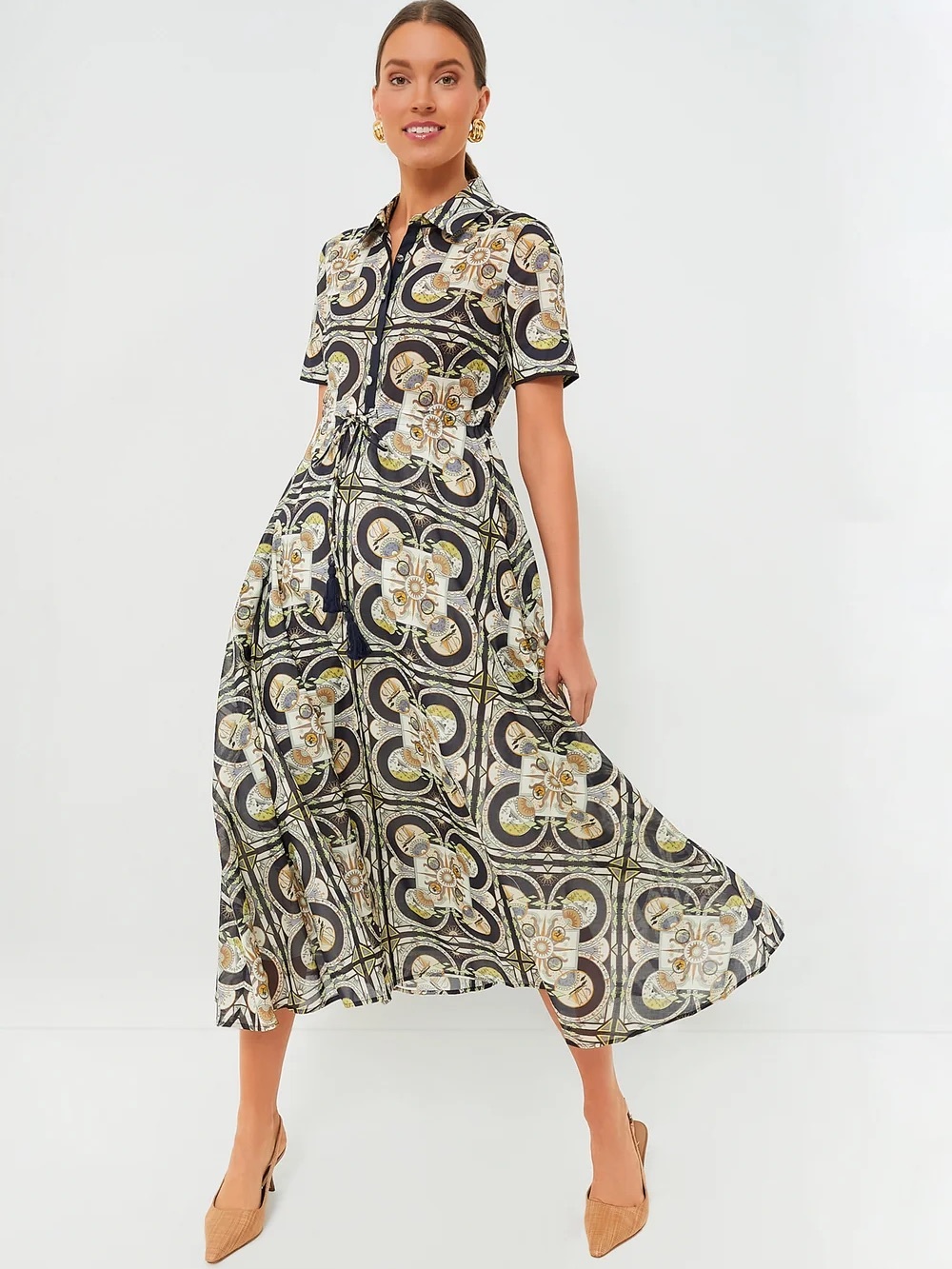 Tory Burch printed shirtdress in navy sundial s